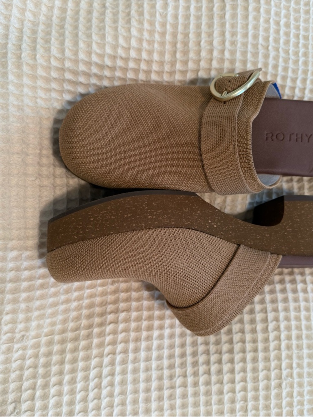 Rothy's Tan Knit Platform Mule with Buckle